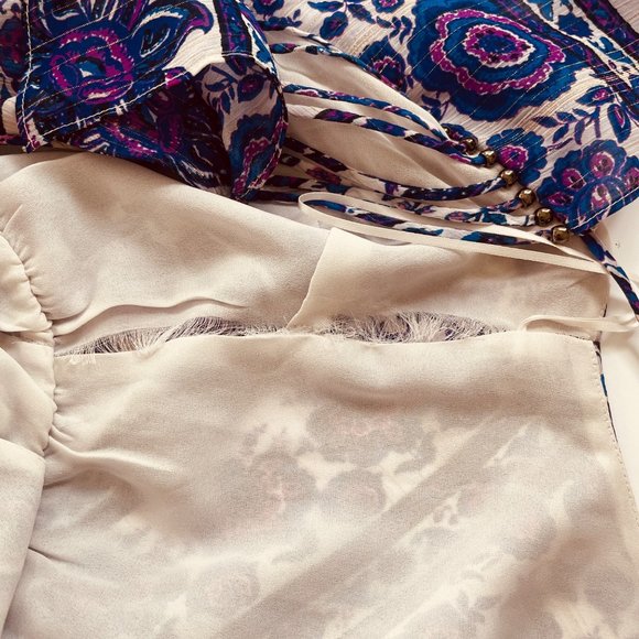 Anthropologie Elevenses Joanie Romper SP Women's Metallic Ladder Ruffle Purple - Picture 11 of 11